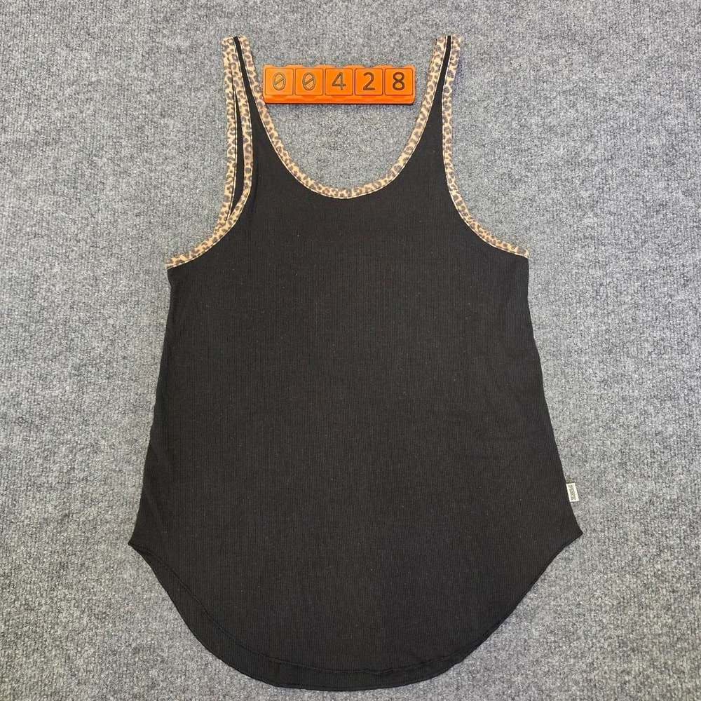 Victoria's Secret PINK black tank top with leopard print trim. Size Medium.